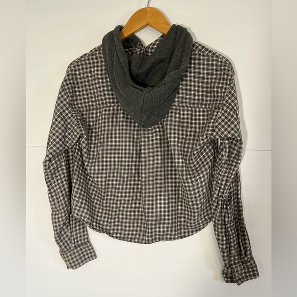 American Eagle Cropped Flannel Woman’s Size XS Oversized Hoodie - Picture 3 of 13